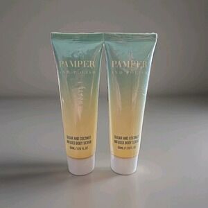 2X NEW PAMPER + POLISH Sugar and Coconut Infused Body Scrub 1.76 Oz/50ml Each